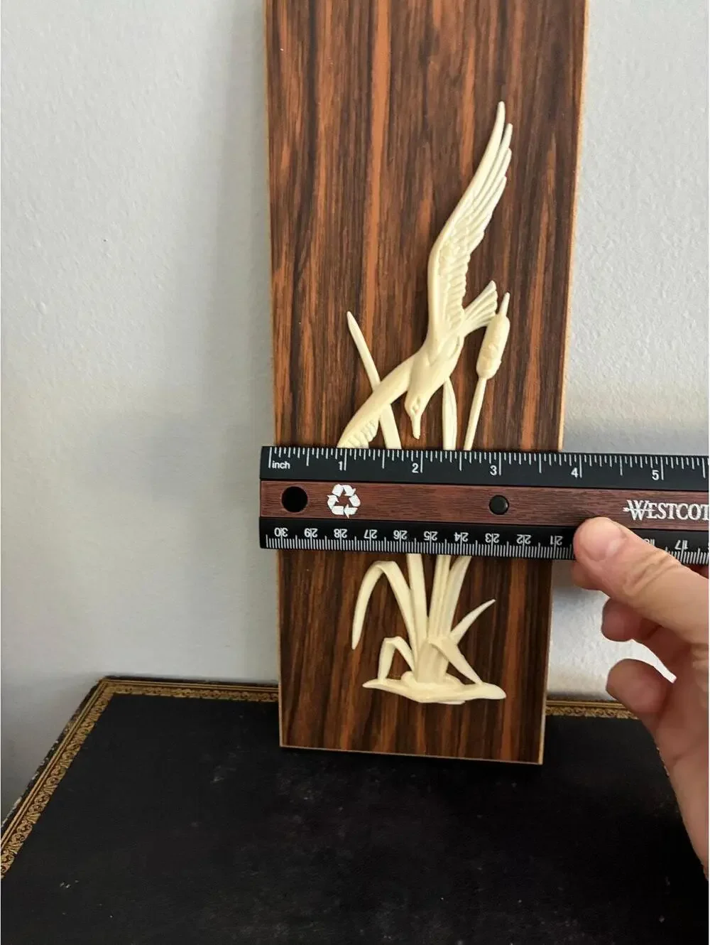 Vintage MCM West Germany Wall Plaque: Plastic Bird & Reeds